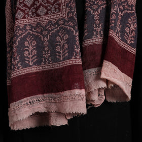 Maroon - bagh hand printed woollen stole 06 - handcrafted