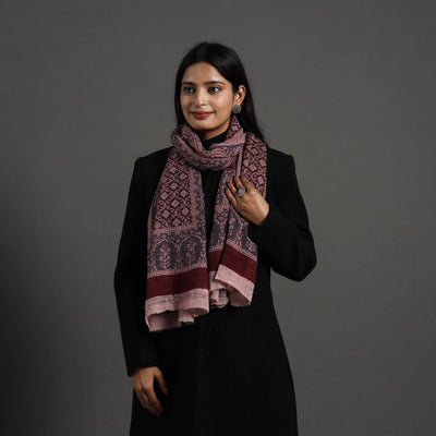 Maroon - bagh hand printed woollen stole 06 - handcrafted