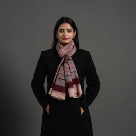 Maroon - bagh hand printed woollen stole 07 - handcrafted