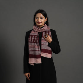 Maroon - bagh hand printed woollen stole 07 - handcrafted