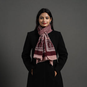 Maroon - bagh hand printed woollen stole 11 - handcrafted