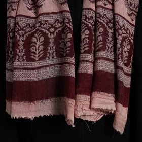 Maroon - bagh hand printed woollen stole 11 - handcrafted