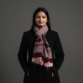 Maroon - bagh hand printed woollen stole 12 - handcrafted