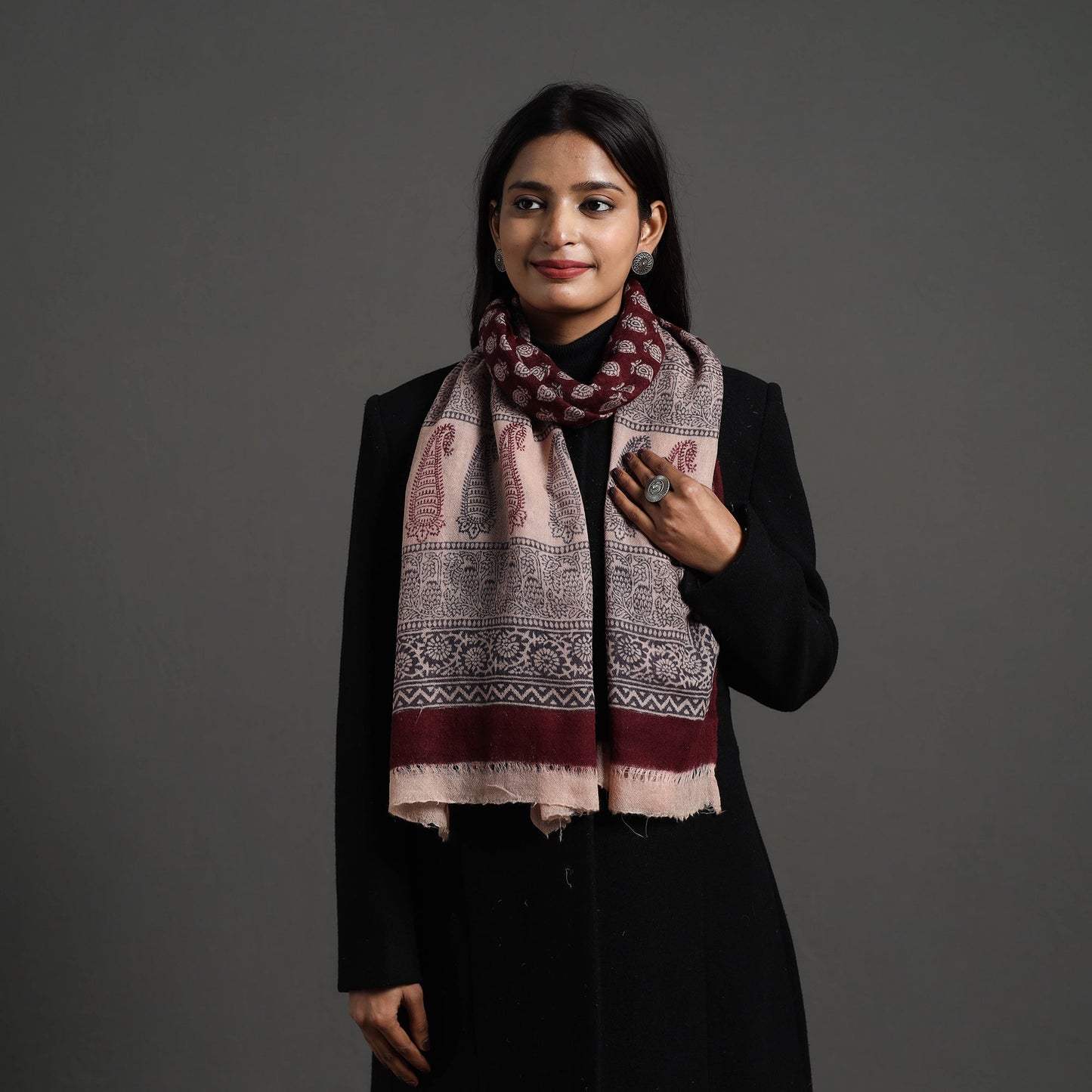 Maroon Bagh Hand Block Printed Woollen Stole