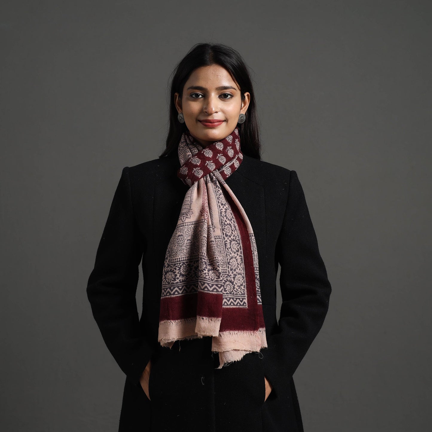 Maroon Bagh Hand Block Printed Woollen Stole