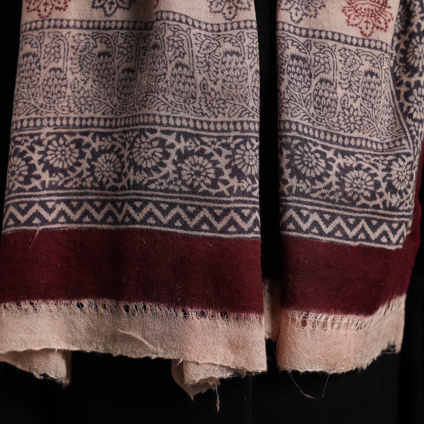 Maroon Bagh Hand Block Printed Woollen Stole