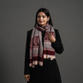 Maroon - bagh hand printed woollen stole 18 - handcrafted