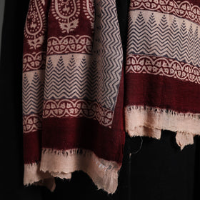Maroon - bagh hand printed woollen stole 18 - handcrafted