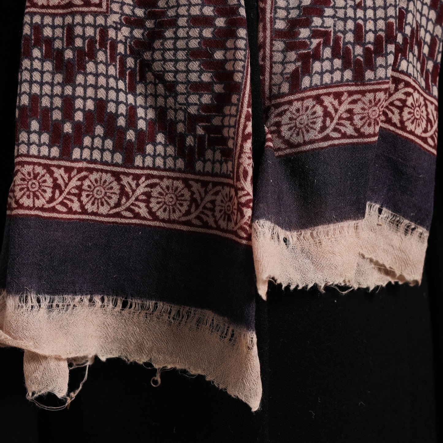 Maroon Bagh Hand Block Printed Woollen Stole