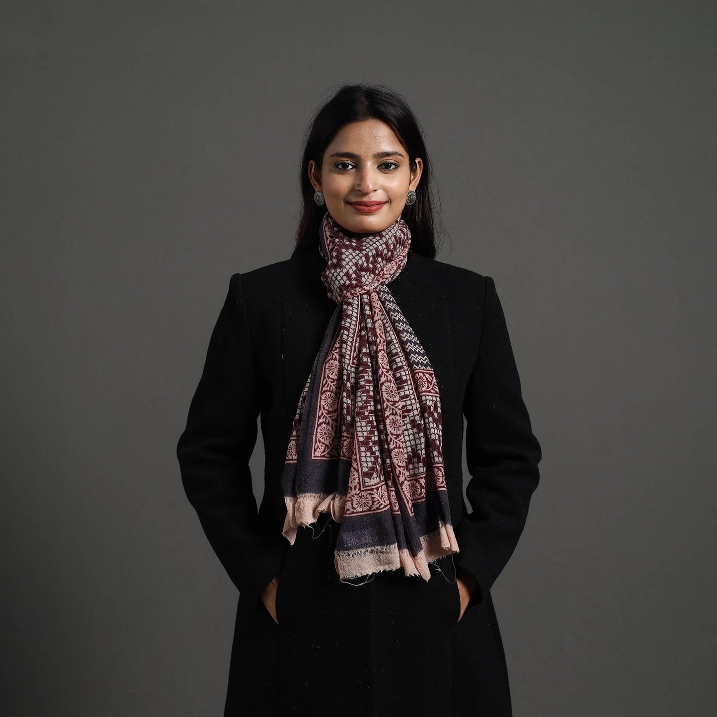 Maroon Bagh Hand Block Printed Woollen Stole