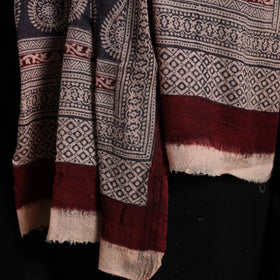 Maroon - bagh hand printed woollen stole 24 - handcrafted
