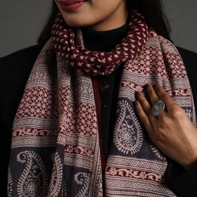Maroon - bagh hand printed woollen stole 24 - handcrafted