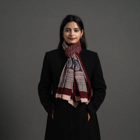 Maroon - bagh hand printed woollen stole 24 - handcrafted