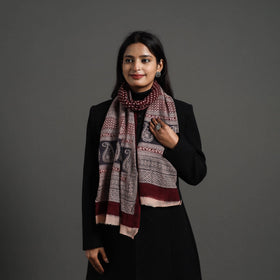 Maroon - bagh hand printed woollen stole 24 - handcrafted