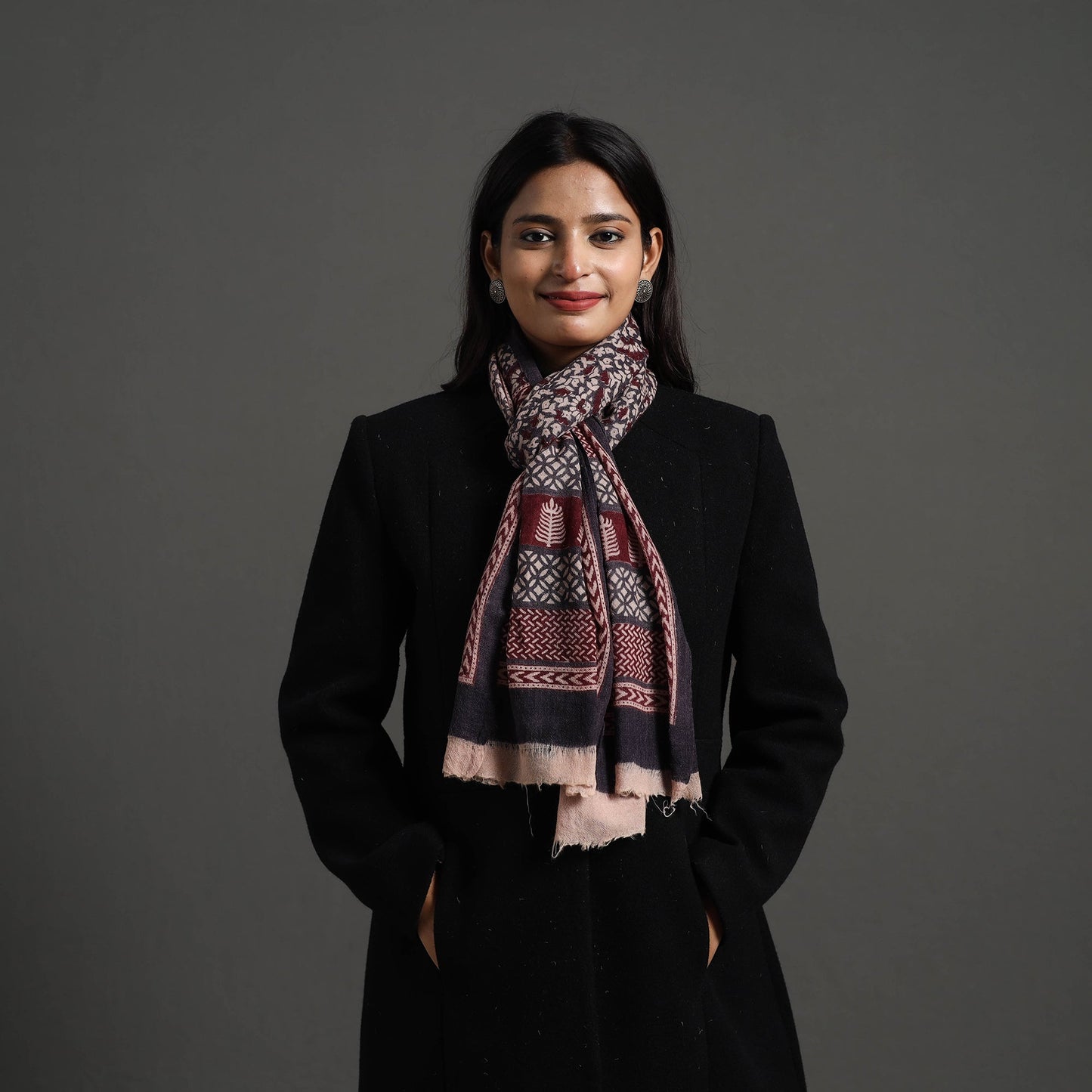 Maroon Bagh Hand Block Printed Woollen Stole