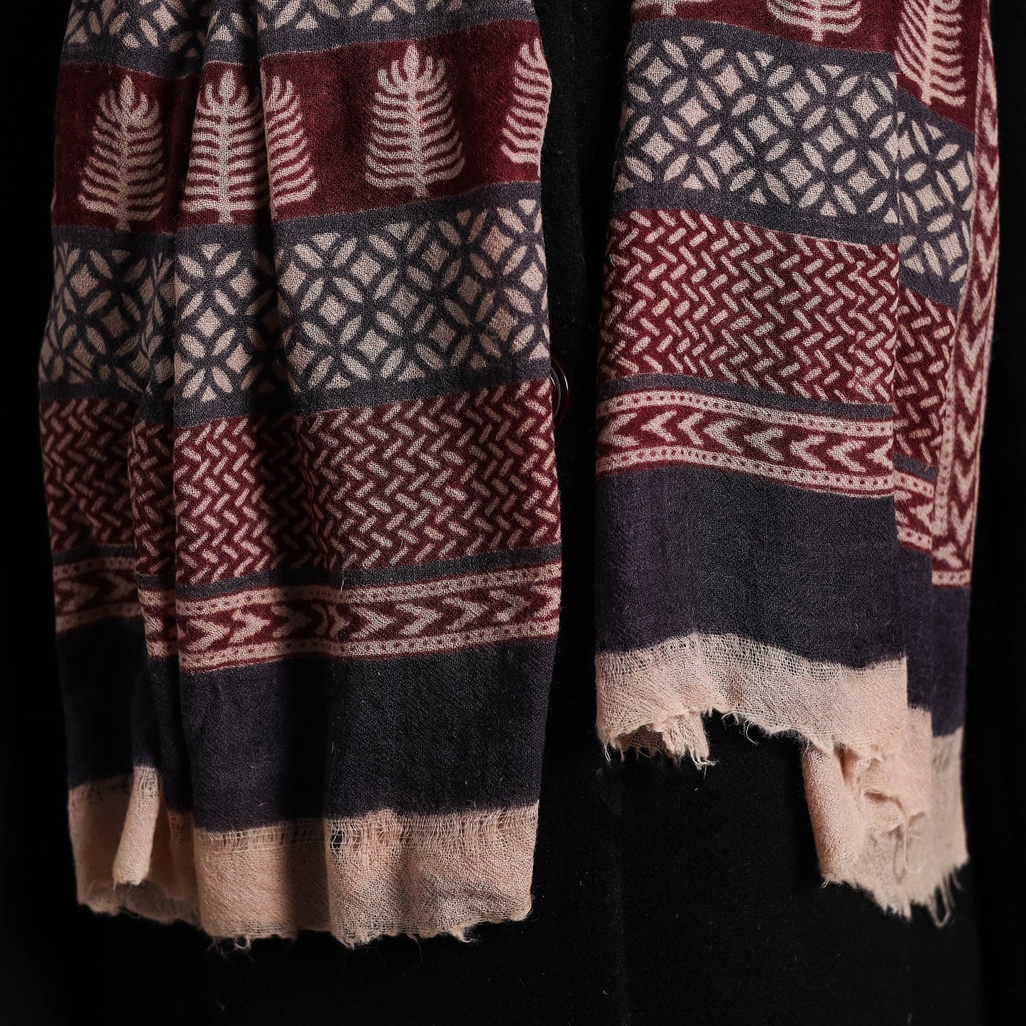 Maroon Bagh Hand Block Printed Woollen Stole