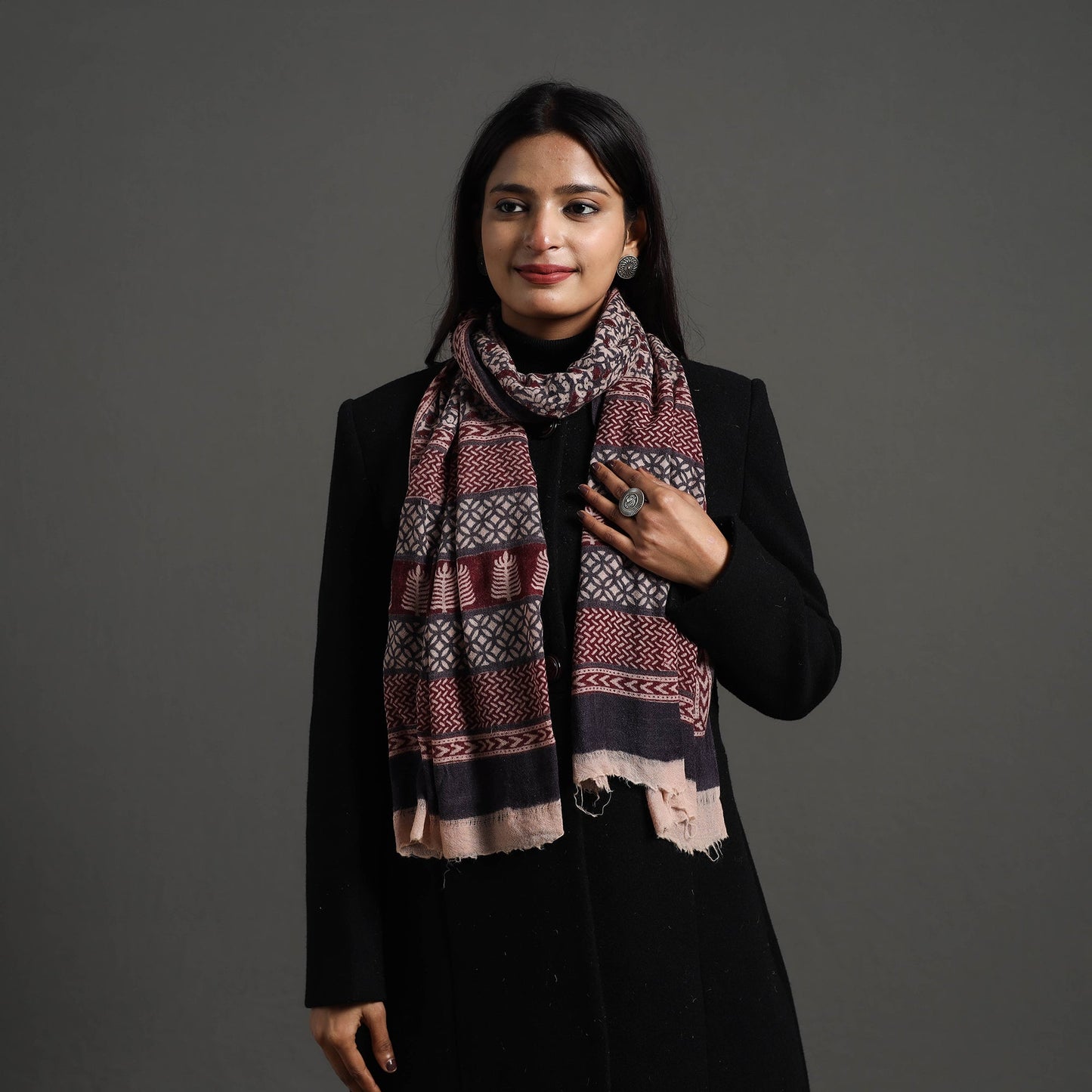 Maroon Bagh Hand Block Printed Woollen Stole