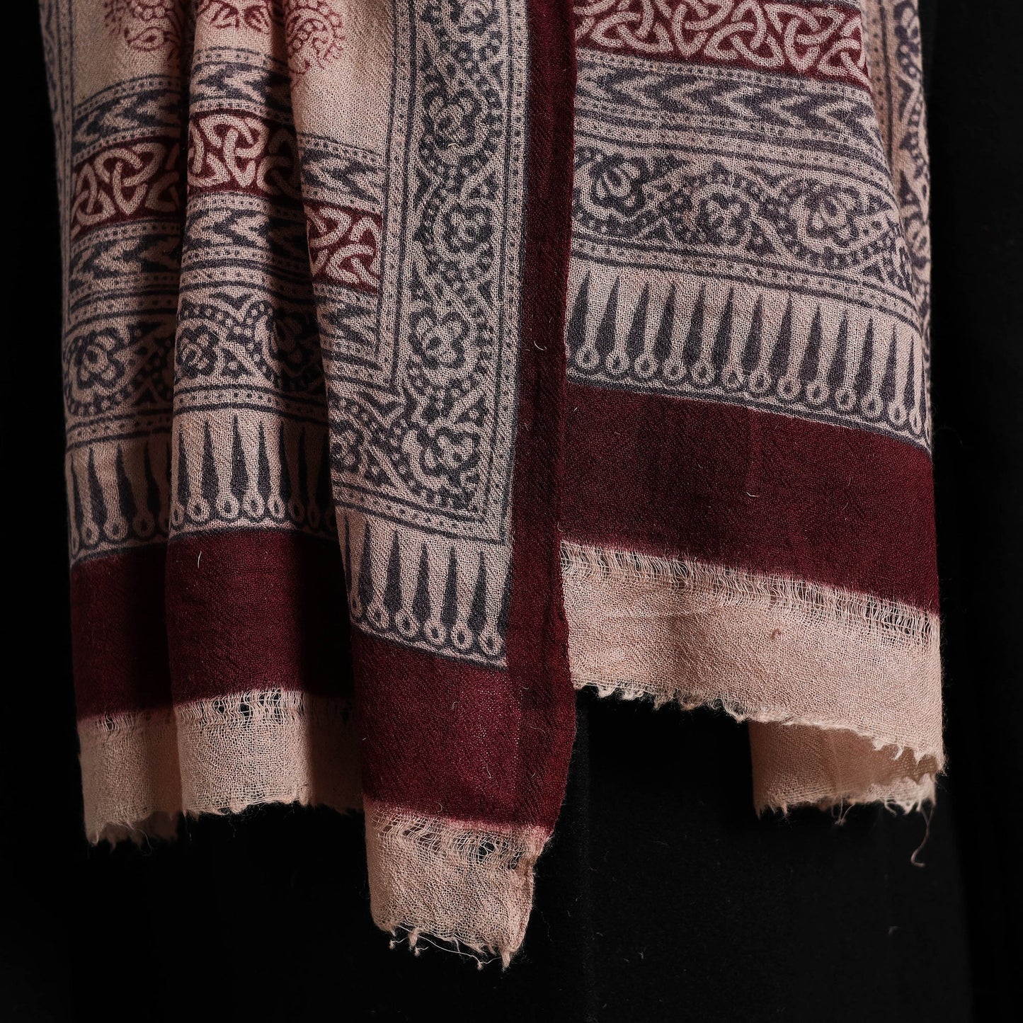 Maroon Bagh Hand Block Printed Woollen Stole