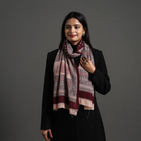 Maroon Bagh Hand Block Printed Woollen Stole
