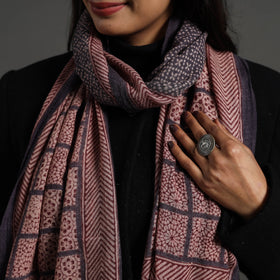 Maroon - bagh hand printed woollen stole 33 - handcrafted