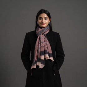 Maroon - bagh hand printed woollen stole 33 - handcrafted