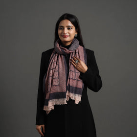 Maroon - bagh hand printed woollen stole 33 - handcrafted