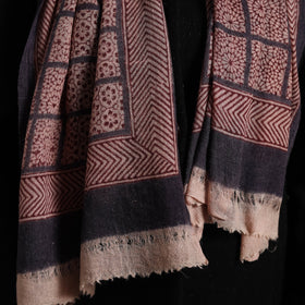 Maroon - bagh hand printed woollen stole 33 - handcrafted