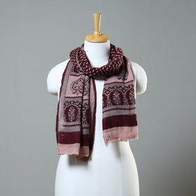 Maroon - bagh hand printed woollen stole 34 - handcrafted