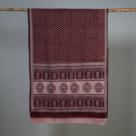 Maroon - bagh hand printed woollen stole 34 - handcrafted