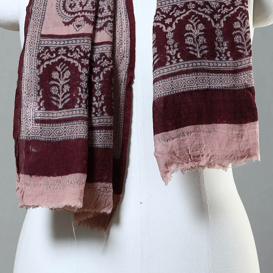 Maroon - bagh hand printed woollen stole 34 - handcrafted