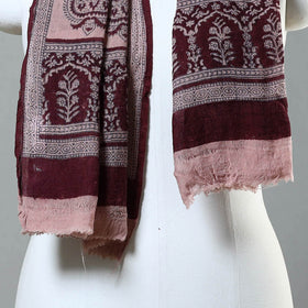 Maroon - bagh hand printed woollen stole 34 - handcrafted