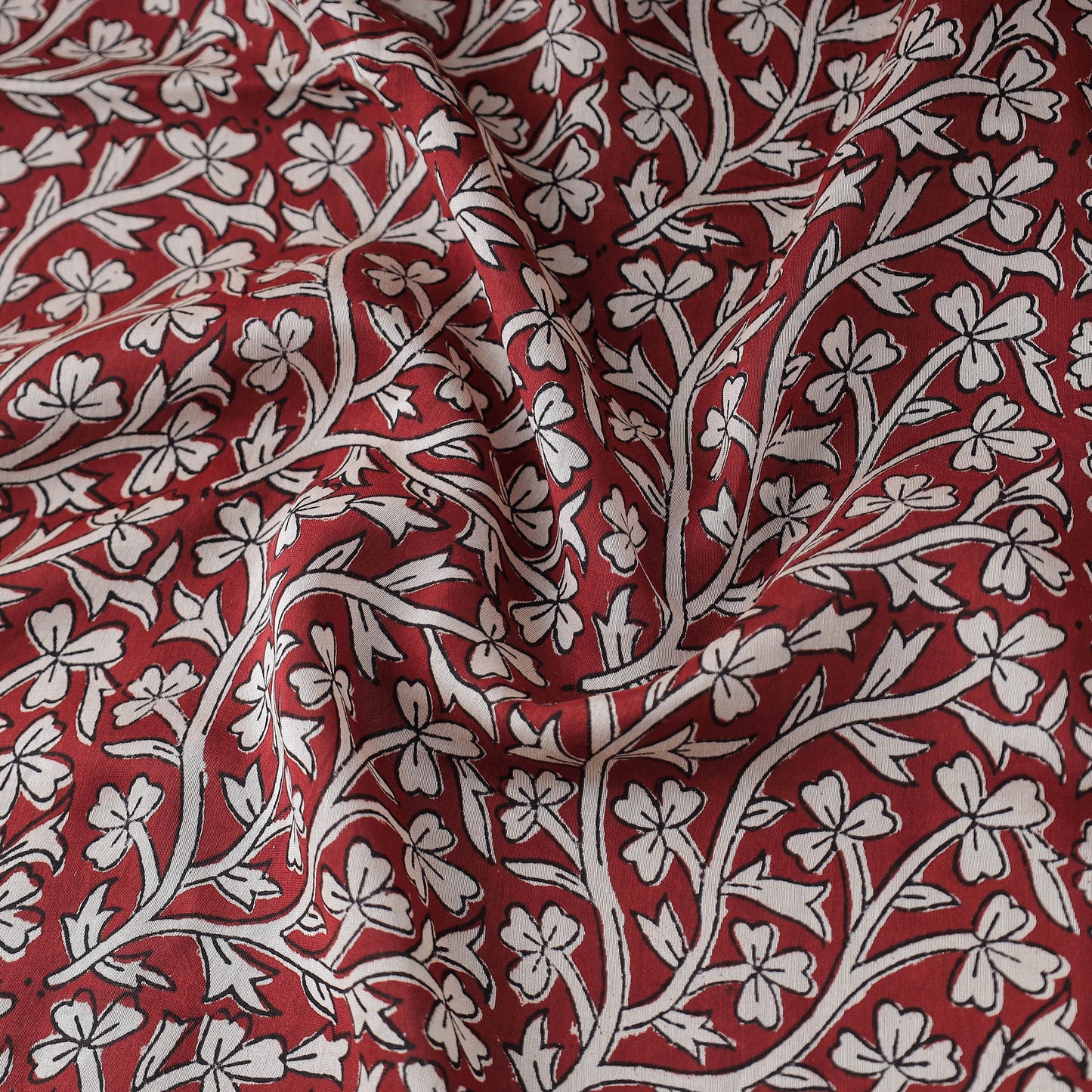  Red Authentic Bagh Print Chanderi Silk Cotton Fabric