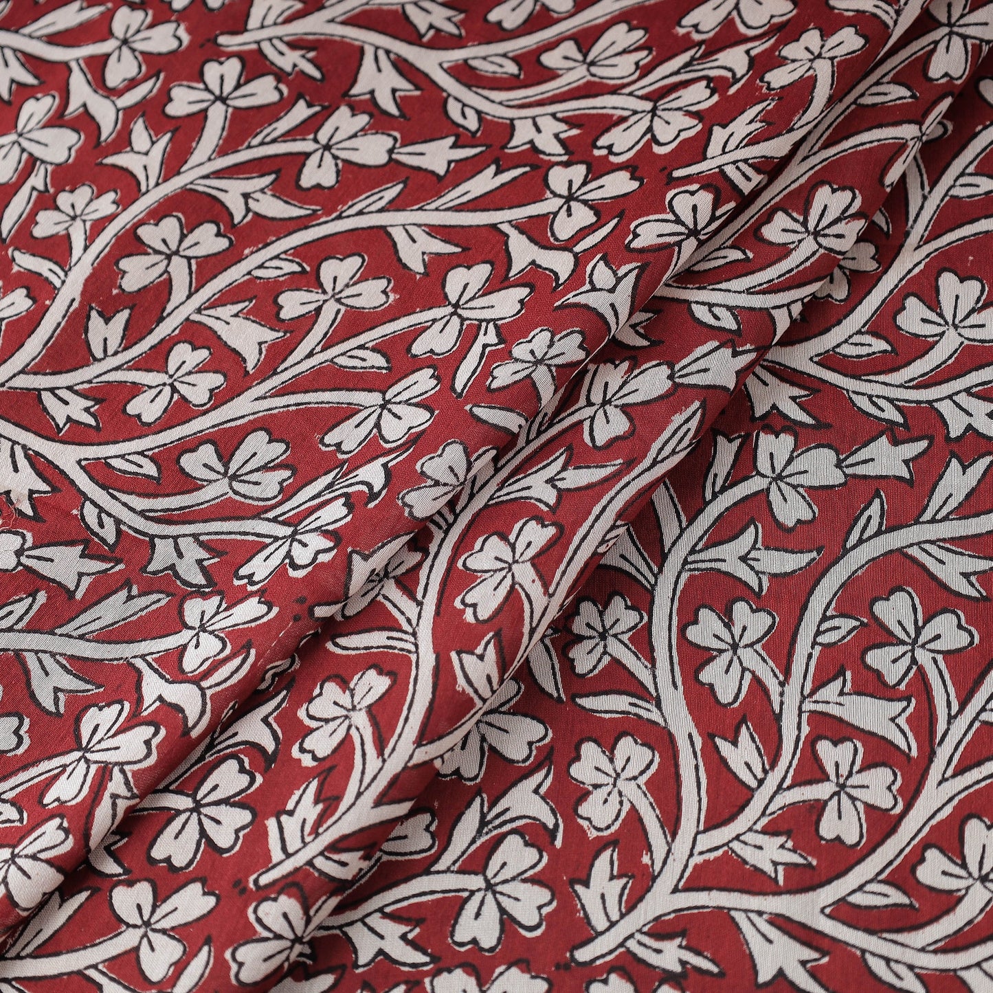  Red Authentic Bagh Print Chanderi Silk Cotton Fabric