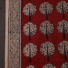 Red Bagh Block Print Kantha Work Natural Dyed Cotton Fabric