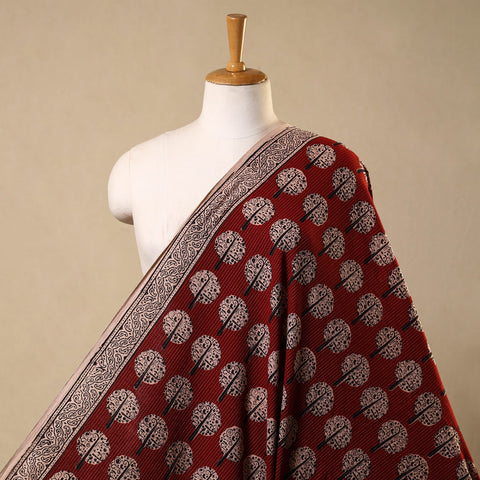 Red Bagh Block Print Kantha Work Natural Dyed Cotton Fabric