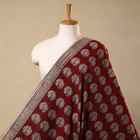 Red Bagh Block Print Kantha Work Natural Dyed Cotton Fabric