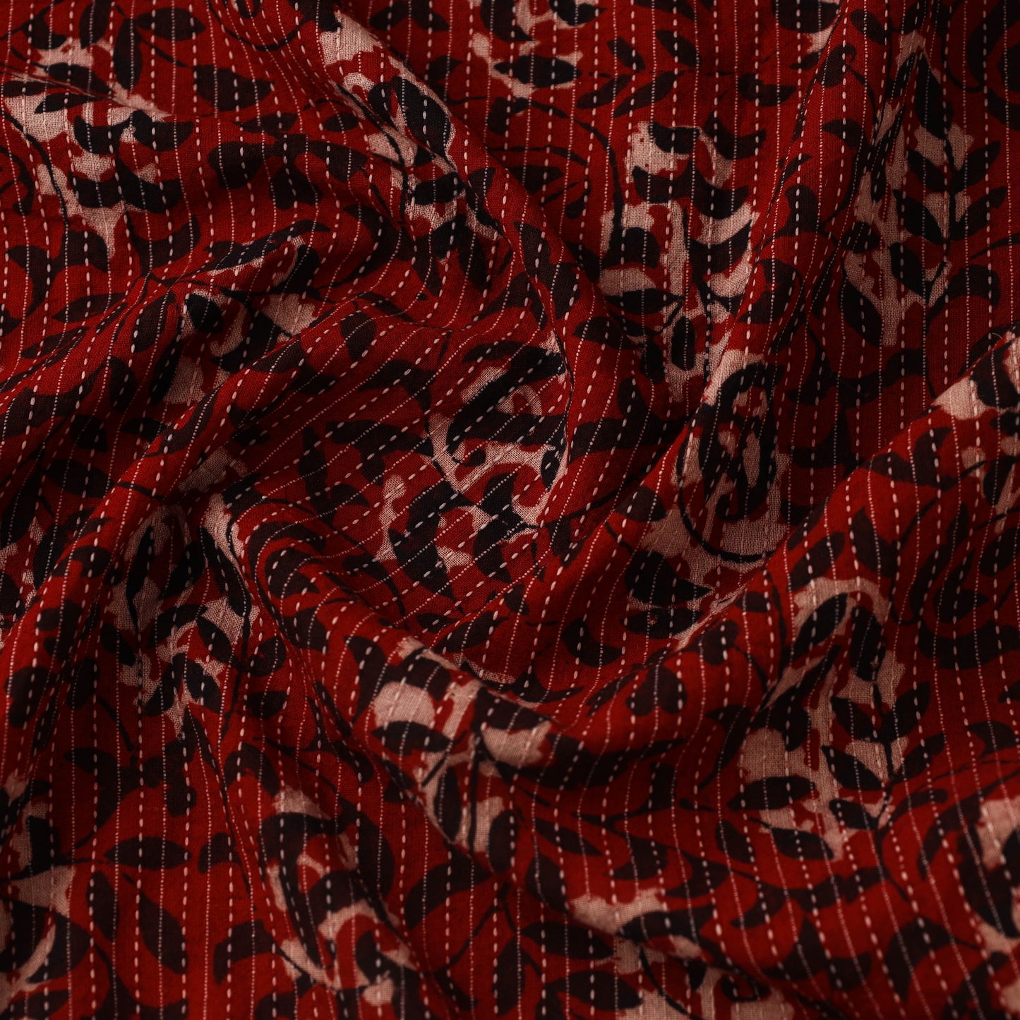 Re Bagh Block Print Kantha Work Natural Dyed Cotton Fabric