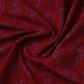 Maroon Bagh Block Print Kantha Work Natural Dyed Cotton Fabric