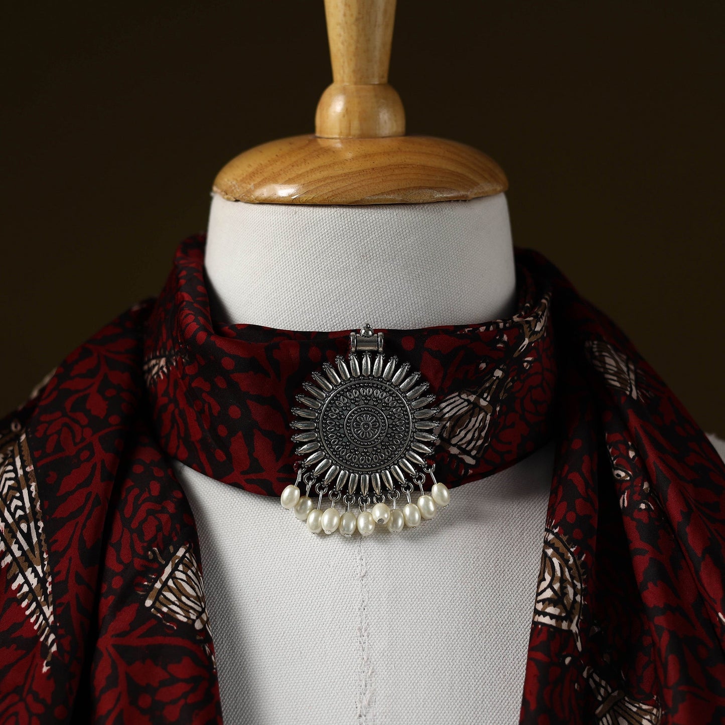 Bagh modal silk pendant necklace scarf 61 - handcrafted