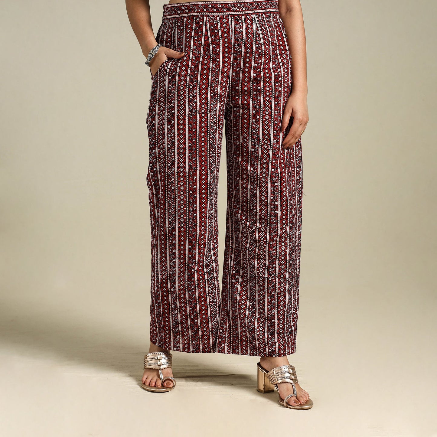 Maroon Bagh Block Print Natural Dyed Cotton Palazzo