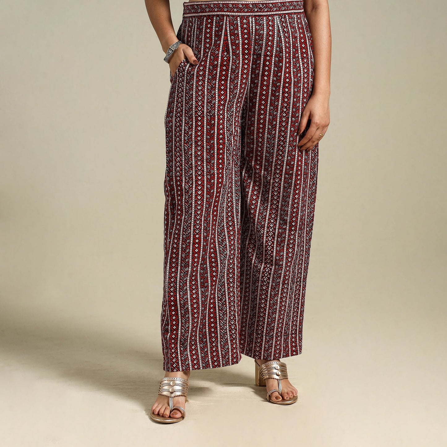 Maroon Bagh Block Print Natural Dyed Cotton Palazzo