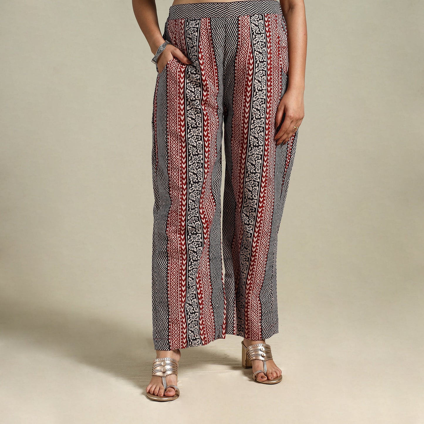 Maroon Bagh Block Print Natural Dyed Cotton Palazzo