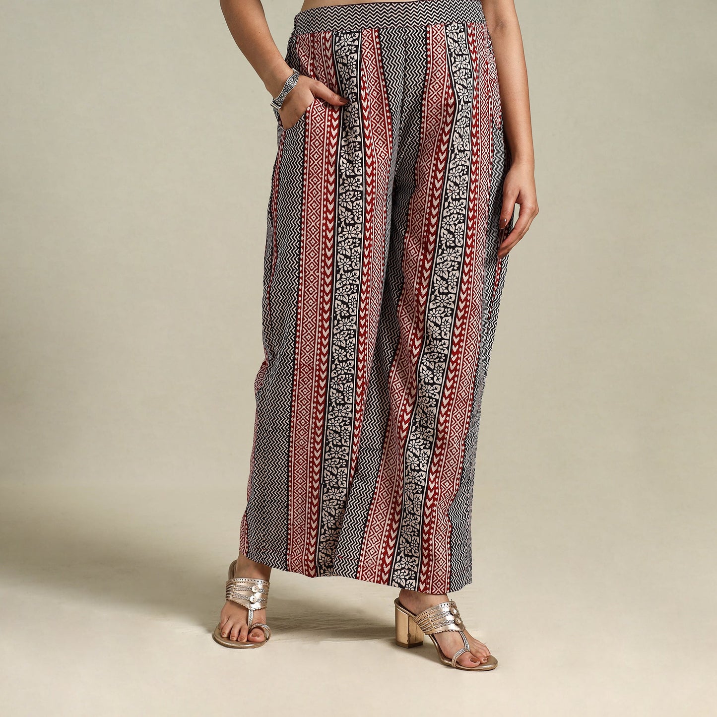 Maroon Bagh Block Print Natural Dyed Cotton Palazzo