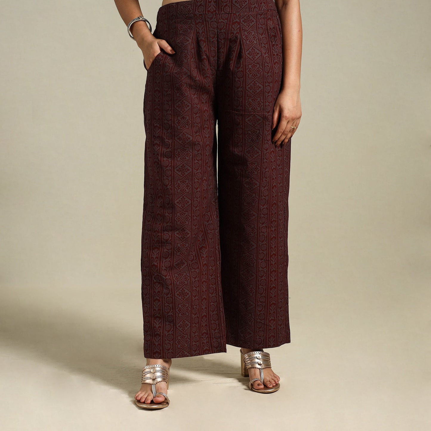 Maroon Bagh Block Print Natural Dyed Cotton Palazzo