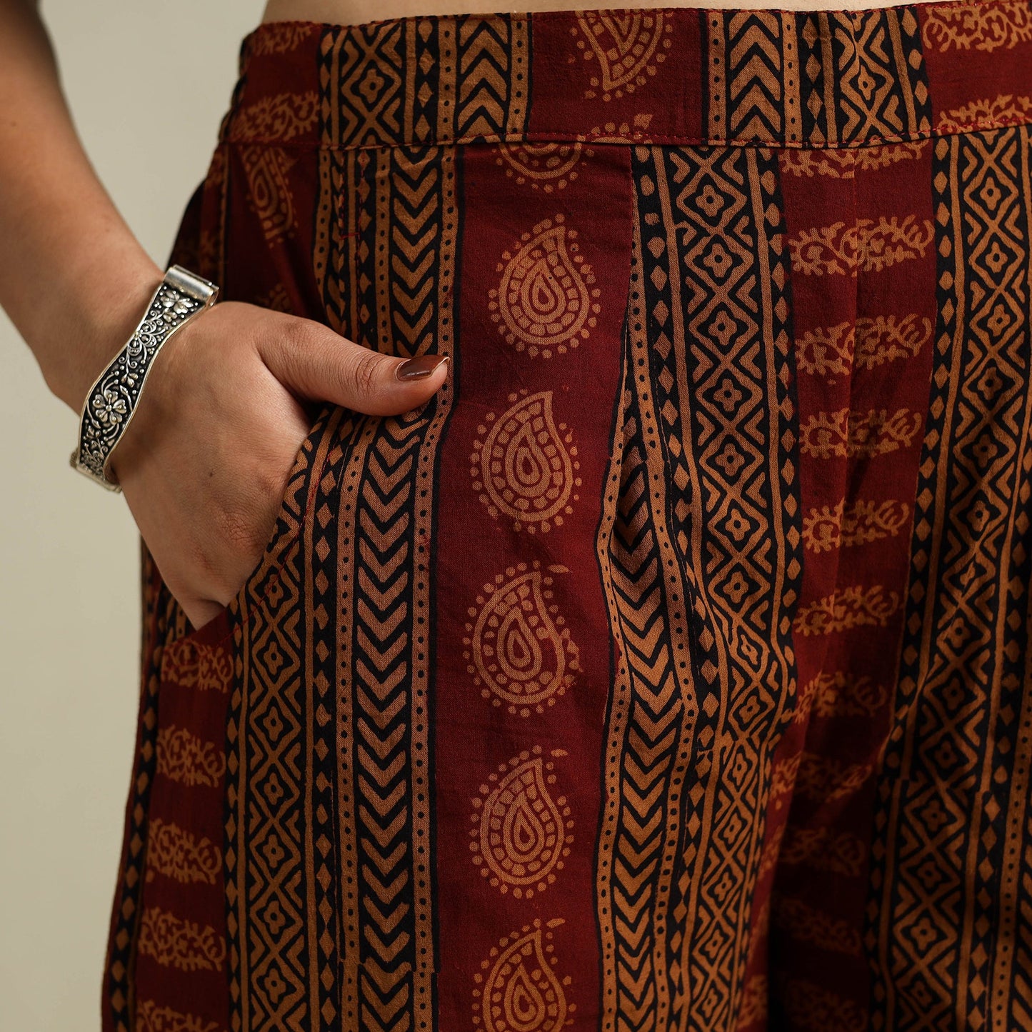 Maroon Bagh Block Print Natural Dyed Cotton Palazzo