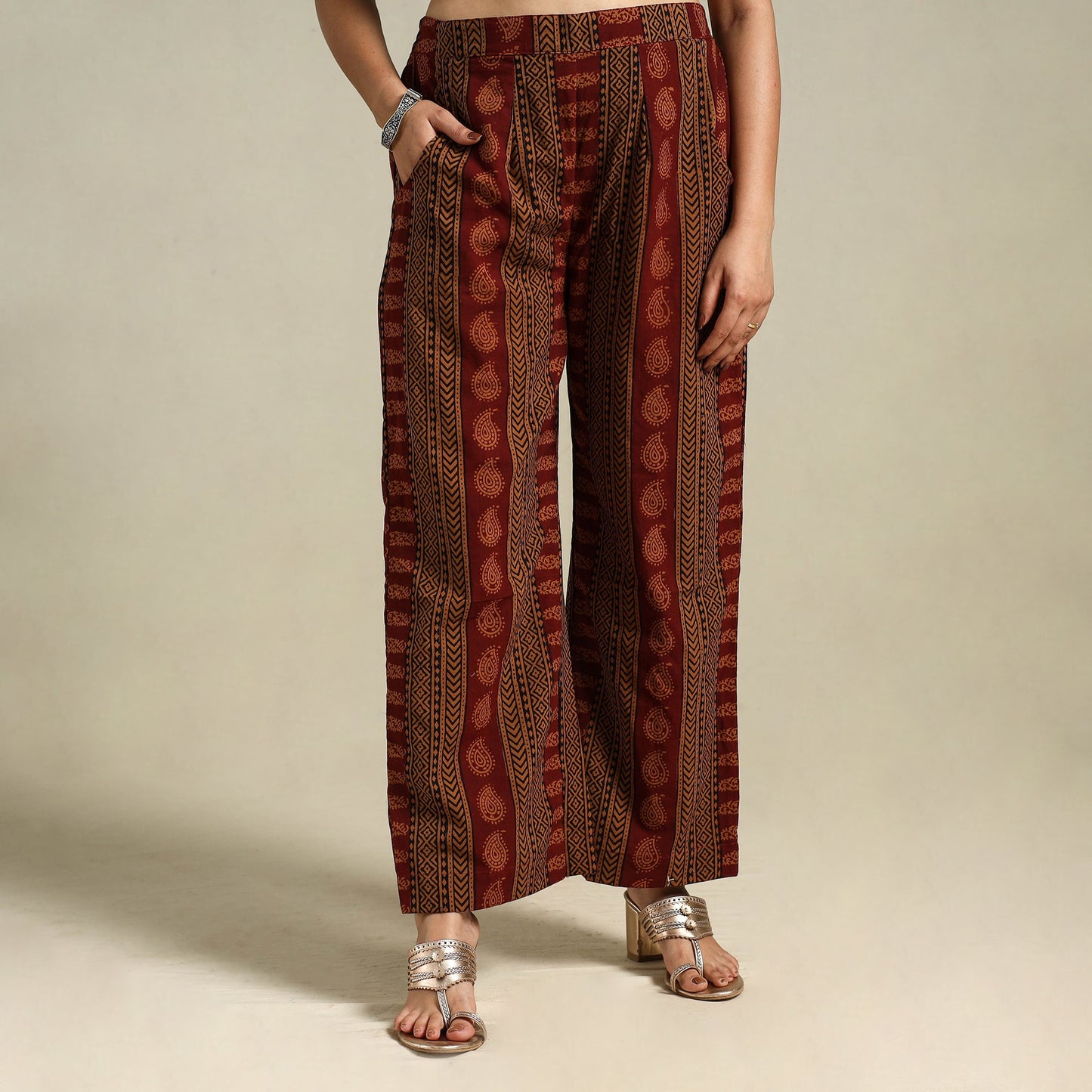 Maroon Bagh Block Print Natural Dyed Cotton Palazzo