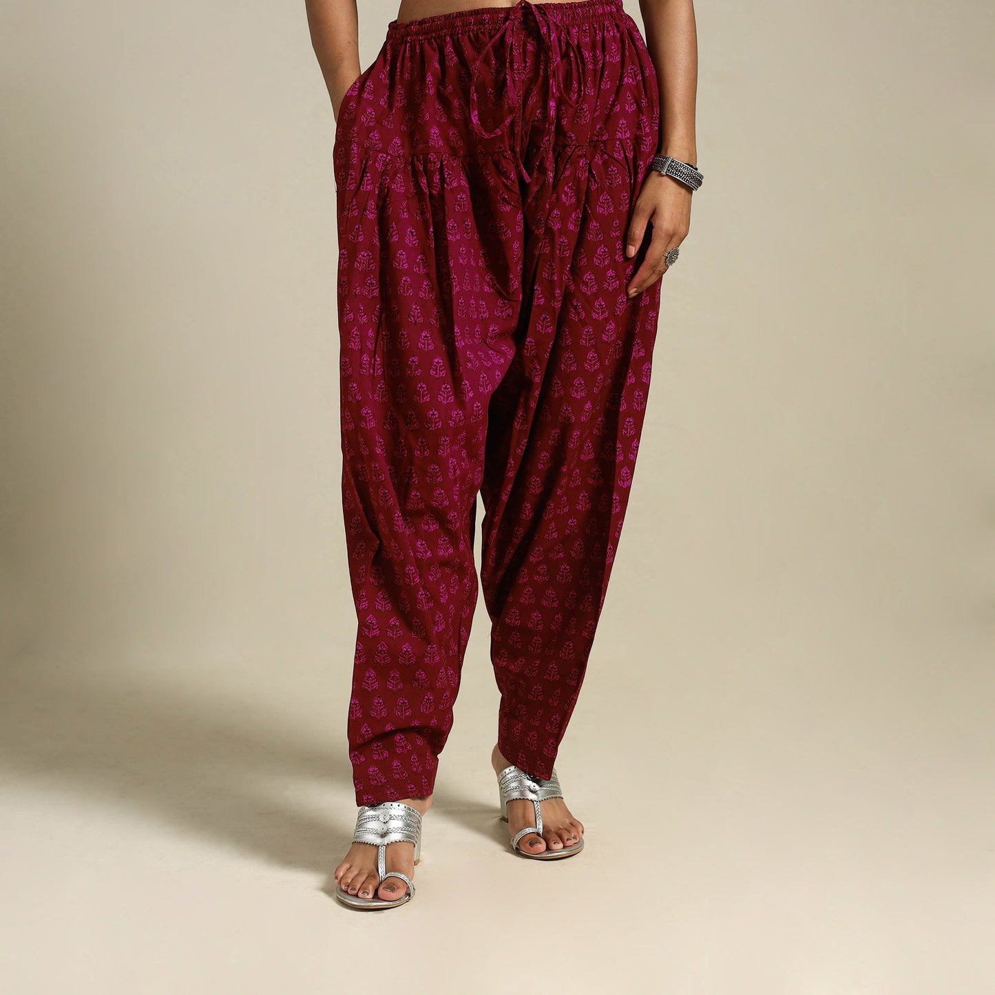 Maroon Bagh Block Print Natural Dyed Cotton Salwar