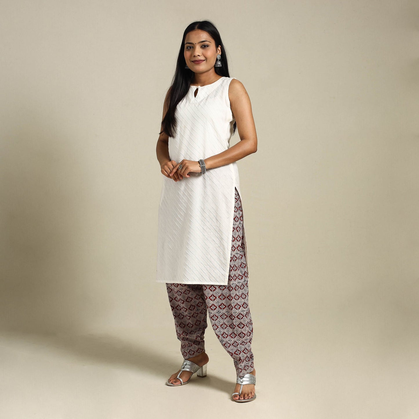 White Bagh Block Print Natural Dyed Cotton Salwar