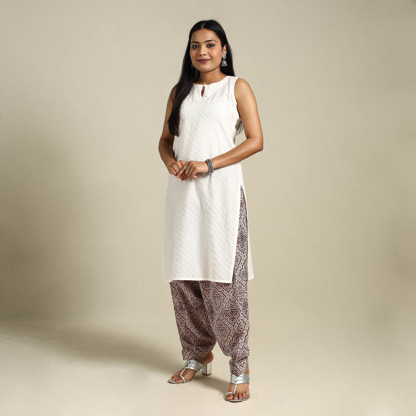 White Bagh Block Print Natural Dyed Cotton Salwar