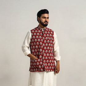 Buy Maroon Bagh Print Nehru Jacket for Men